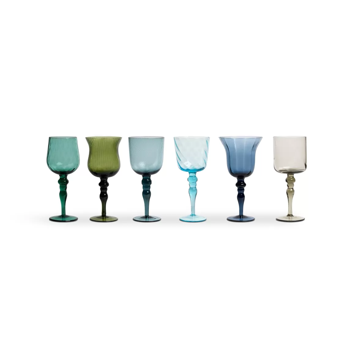 Bicchieri-Bitossi Home Set 6 Calici Forme Assortite - Texture Nuance Blu/Verde