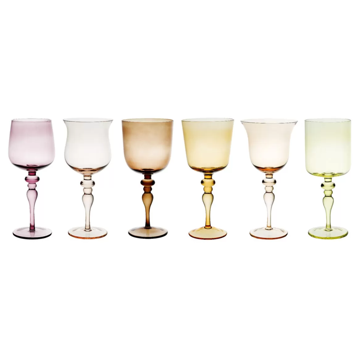 Bicchieri-Bitossi Home Set 6 Calici Stelo Lavorato Forme Assortite