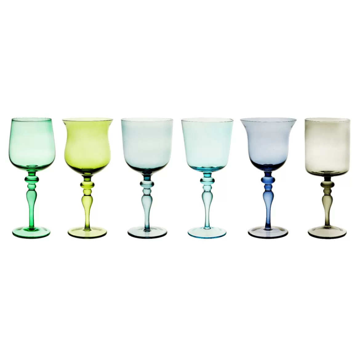 Bicchieri-Bitossi Home Set 6 Calici Stelo Lavorato Forme Assortite Nuances Blu/Verde