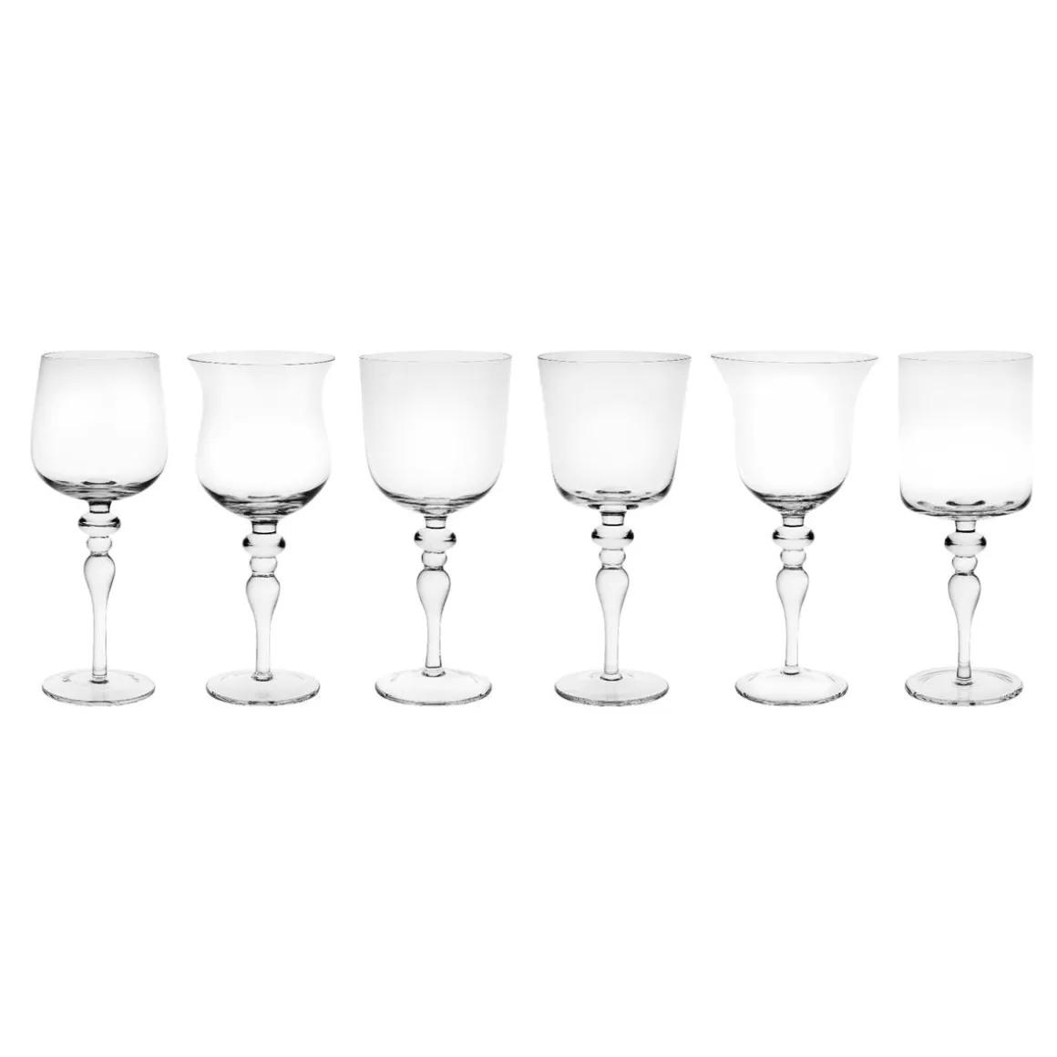 Bicchieri-Bitossi Home Set 6 Calici Stelo Lavorato Forme Assortite Trasparente