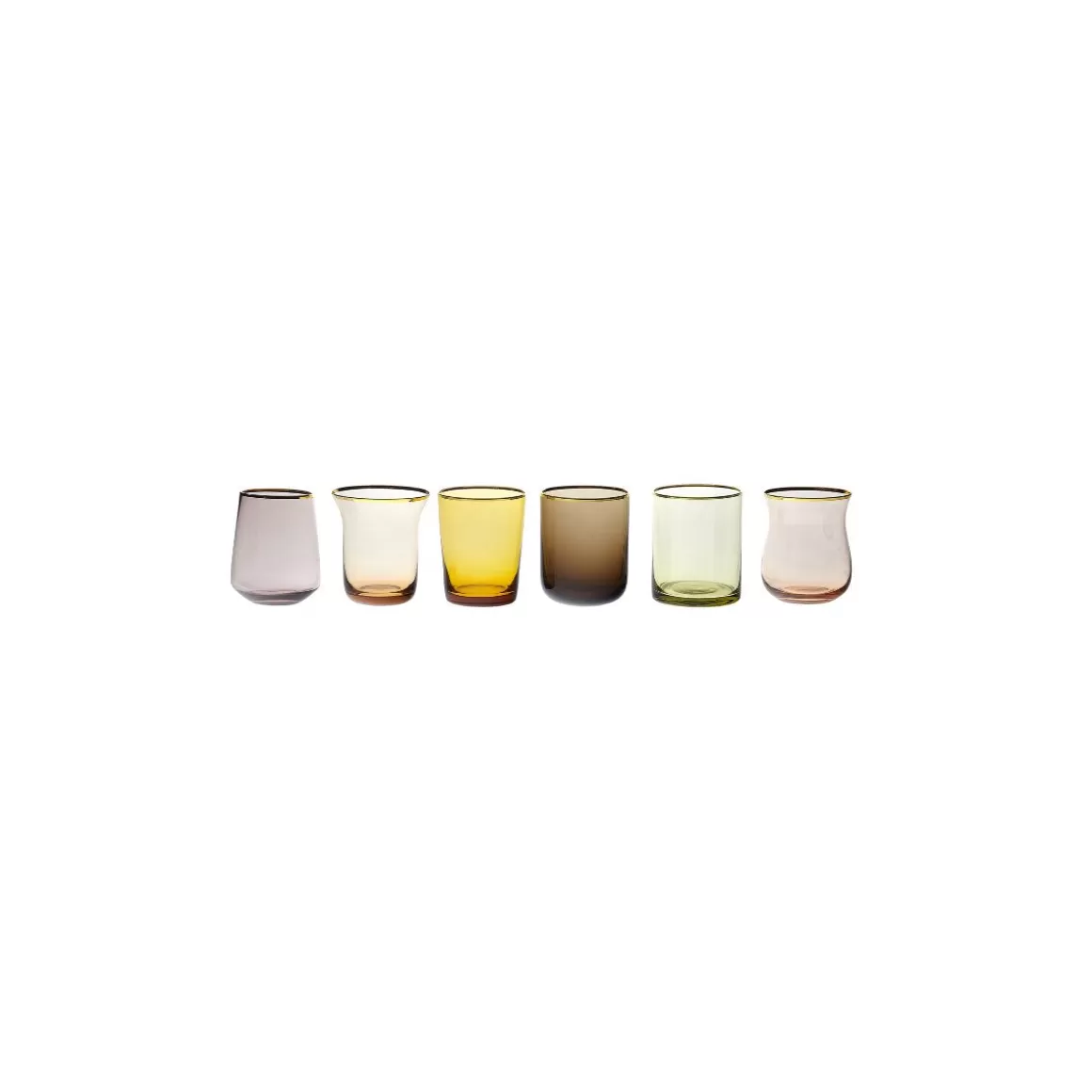 Bicchieri-Bitossi Home Set 6 Liquorini Forme Assortite Nuances Ambra/Rosa Bordo Oro