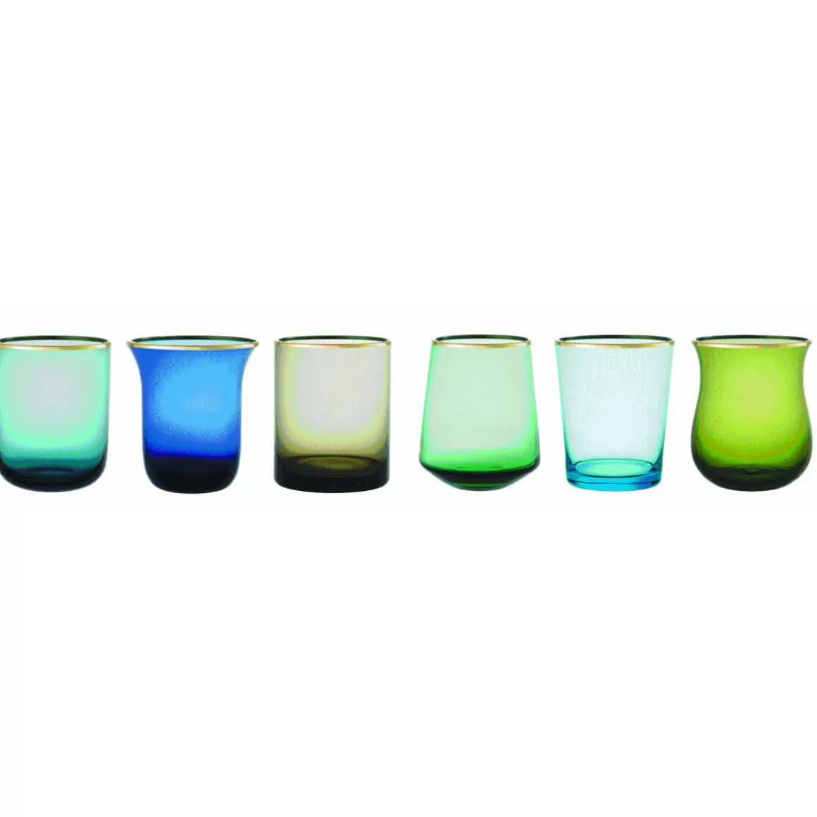 Bicchieri-Bitossi Home Set 6 Liquorini Forme Assortite Nuances Blu/Verde Bordo Oro