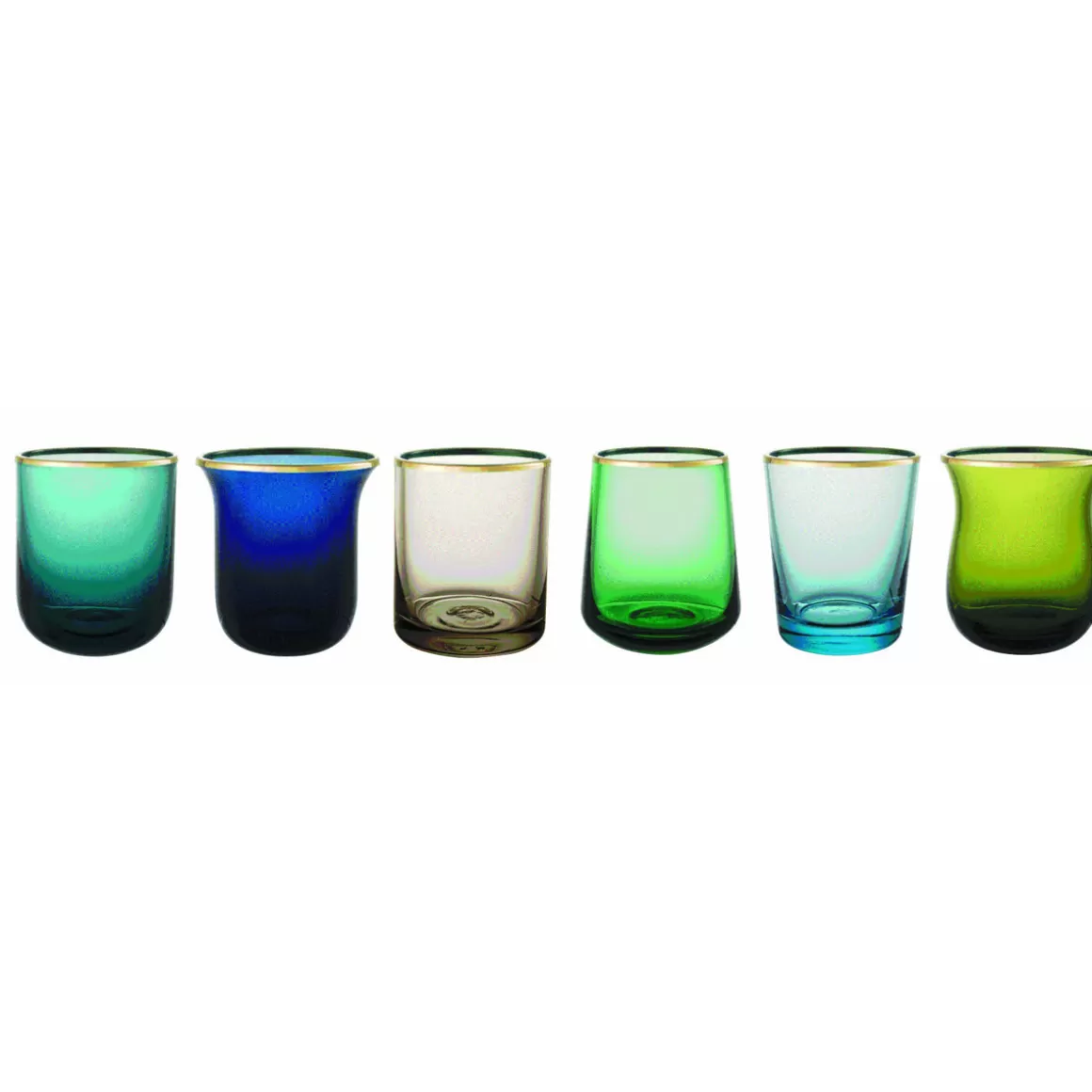 Bicchieri-Bitossi Home Set 6 Tumbler Forme Assortite Nuances Blu/Verde Bordo Oro